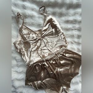 Elegant Satin Sleepwear Set in Champagne